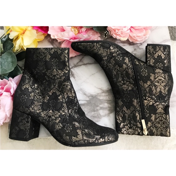 Modcloth Shoes - Unisa Kianna Metallic Gold floral Tapestry Booties